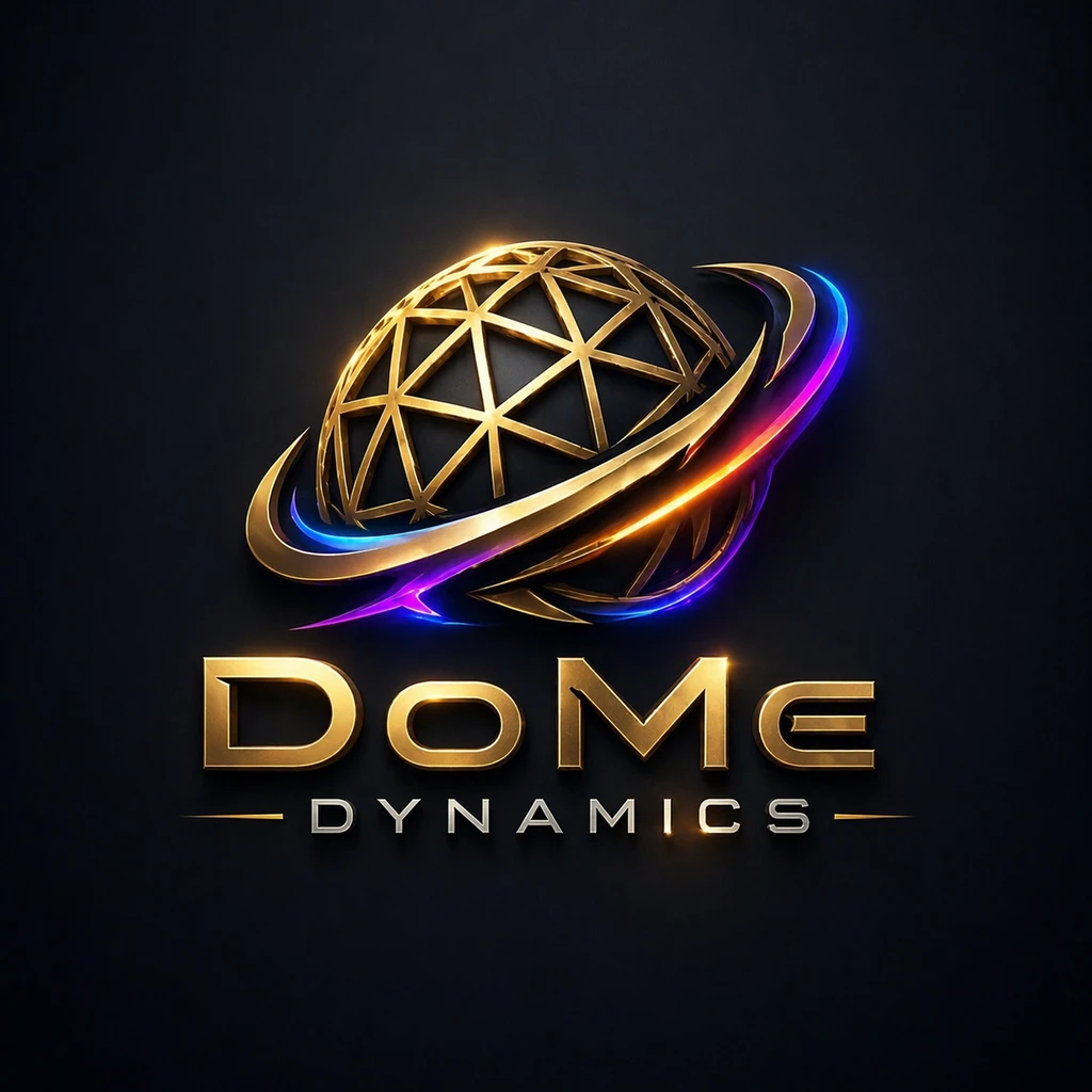 DoMe Dynamics — Logo, goldene Sphäre mit Orbit-Ring als Brand-Motiv